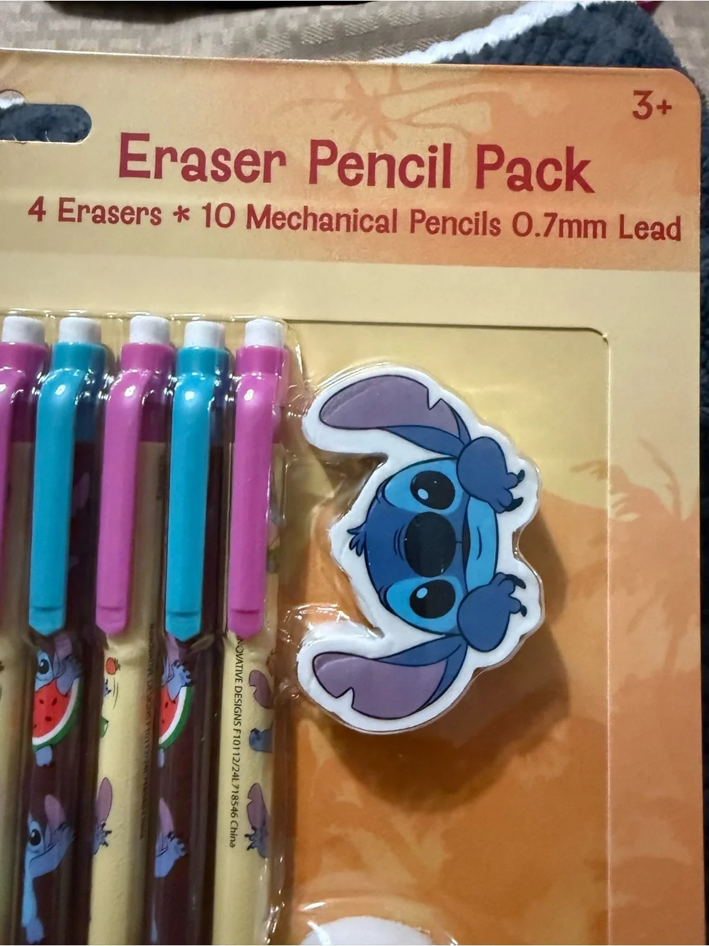 Disney Stitch Mechanical Pencil & Eraser Pack - Pink, Blue, Yellow